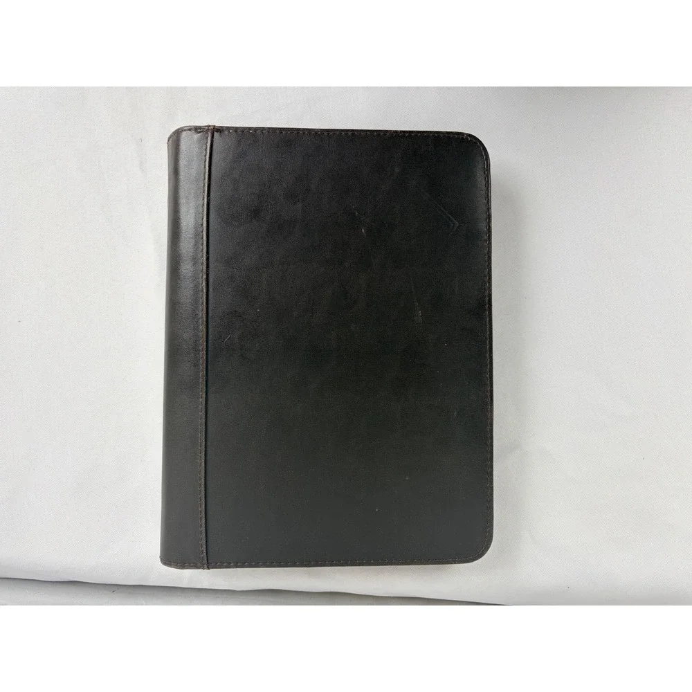 Dark Brown Leather Zipper Portfolio 3Ring Half Letter Binder Padfolio Organizer